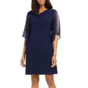 MSK Navy Blue Embellished Split Sleeve Dress size Small New with Tags